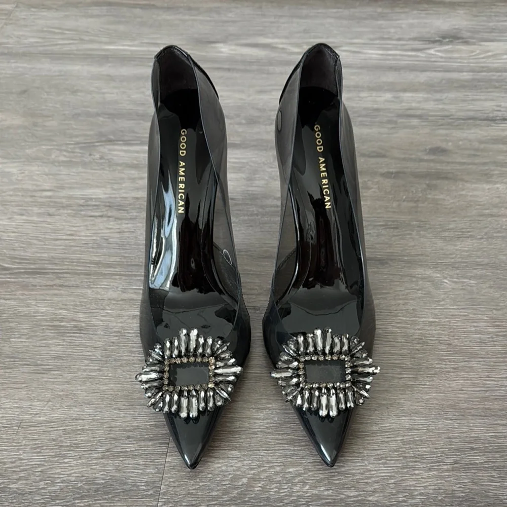 Good American Cinder-F*CKING-RELLA Jeweled Pump In Light Smoke Size 9.5